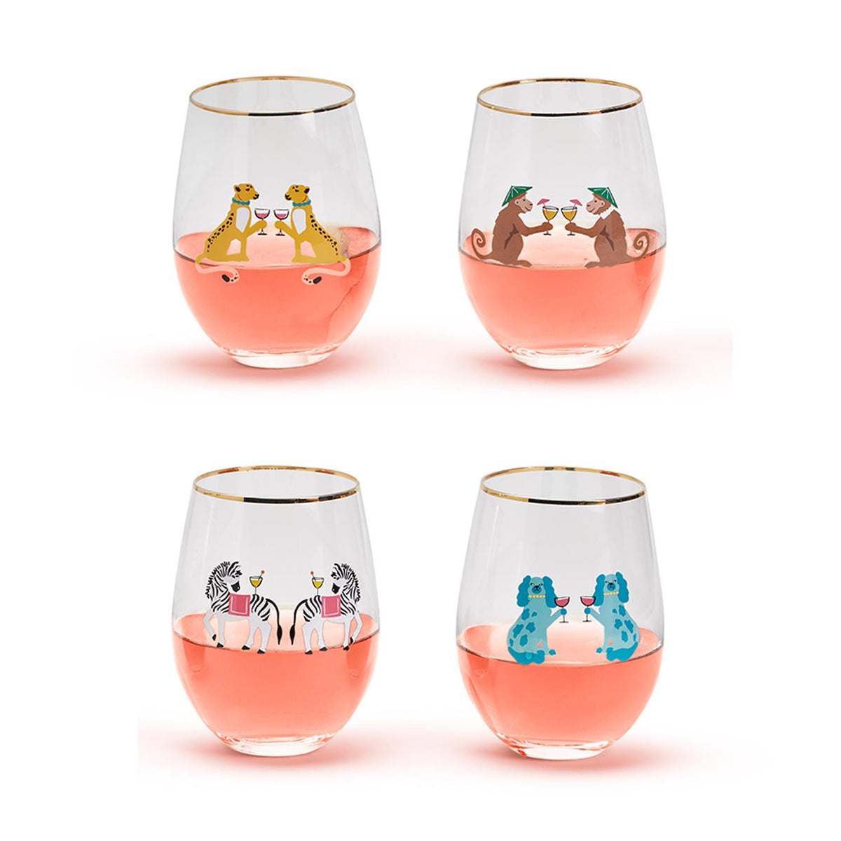 Party Animals Stemless Wine Glass Set