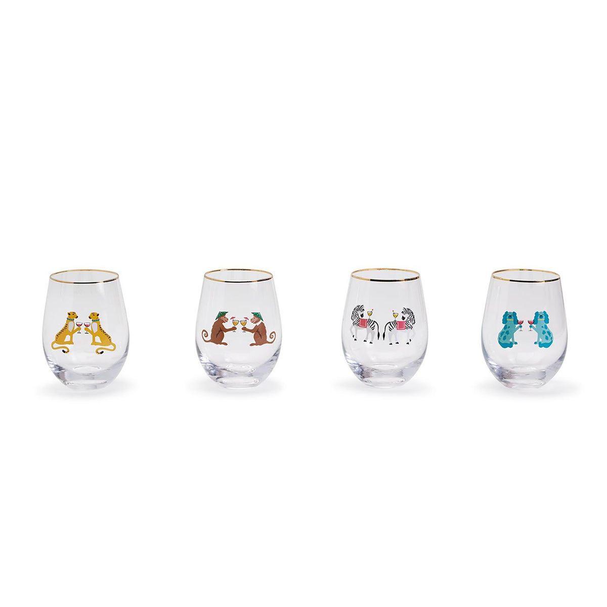 Party Animals Stemless Wine Glass Set