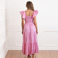 Pink Color Block Smocked House Dress