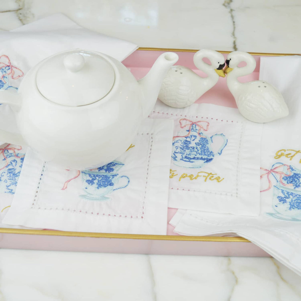 High Tea Embroidered Cocktail Napkin Set