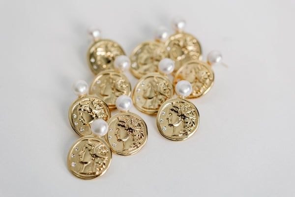 Pearl & Gold Coin Earrings