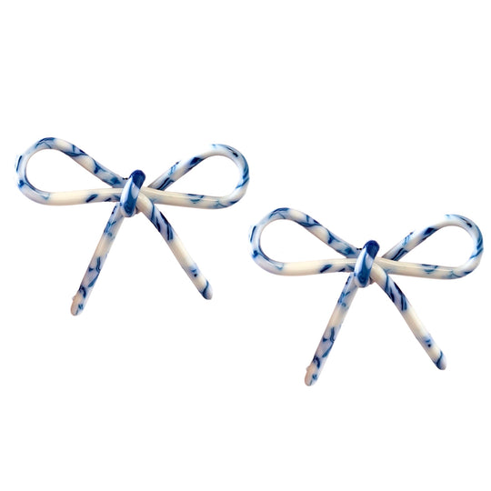 Blue & White Bow Earrings