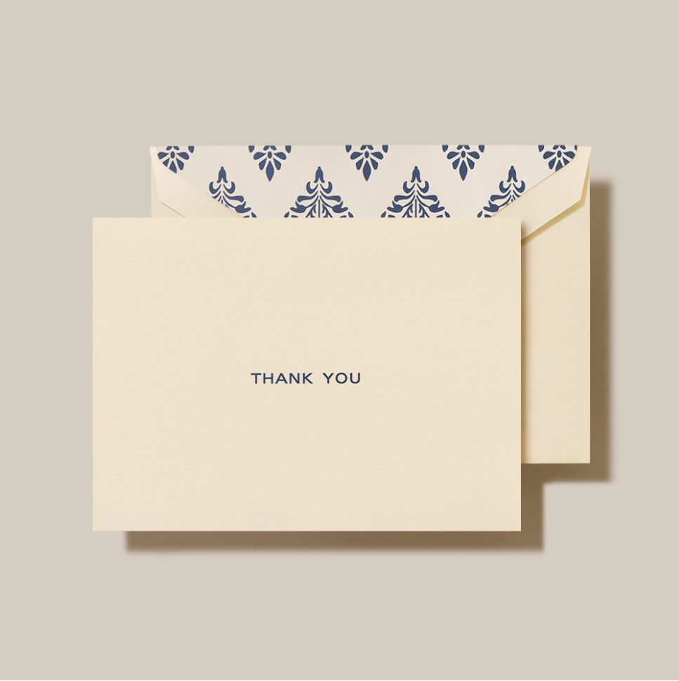 Navy Block Text Thank You Boxed Stationery