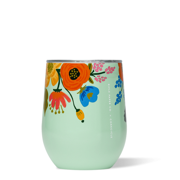 Turquoise Floral Stemless Wine Cup - All She Wrote